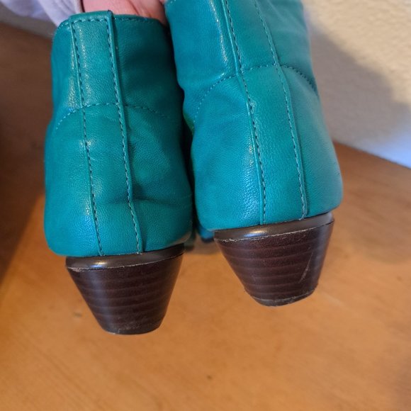 Teal Green Chelsea Crew Heeled Lace Up Ankle Booties With Zip - Picture 3 of 9